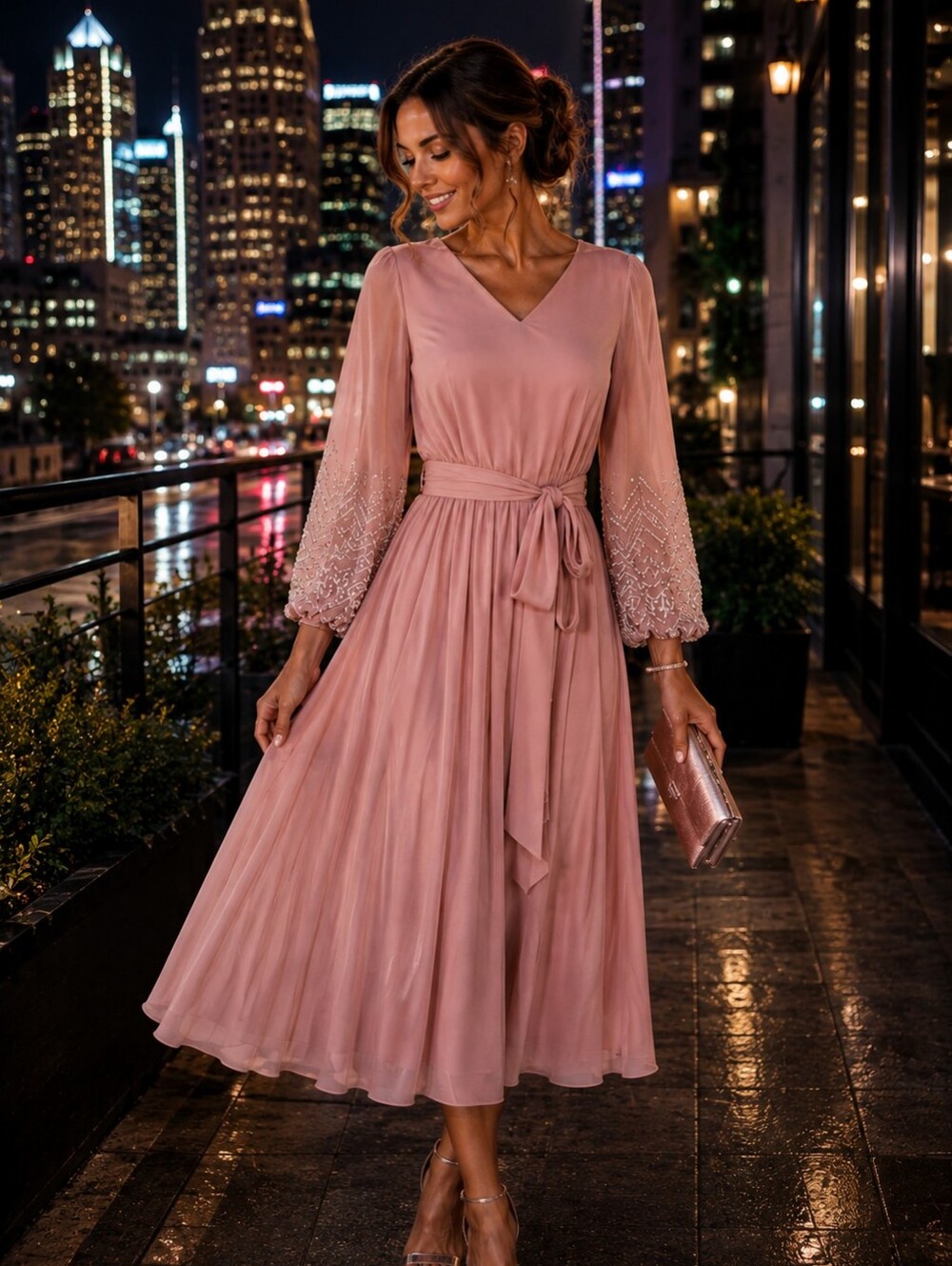 Jack Bryan Vintage Pink Beaded Midi Dress Deadstock NWT Size 12